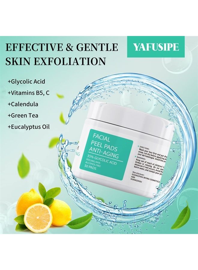 YAFUSIPE Glycolic Acid Pads 35% AHA Facial Resurfacing Pads with Vitamins B5, C & E, Green Tea, Exfoliating Face Wipes Peel Pads for Dark Spots Acne Fine Lines & Wrinkles Anti-Aging Exfoliant Pads for Face - Image 4
