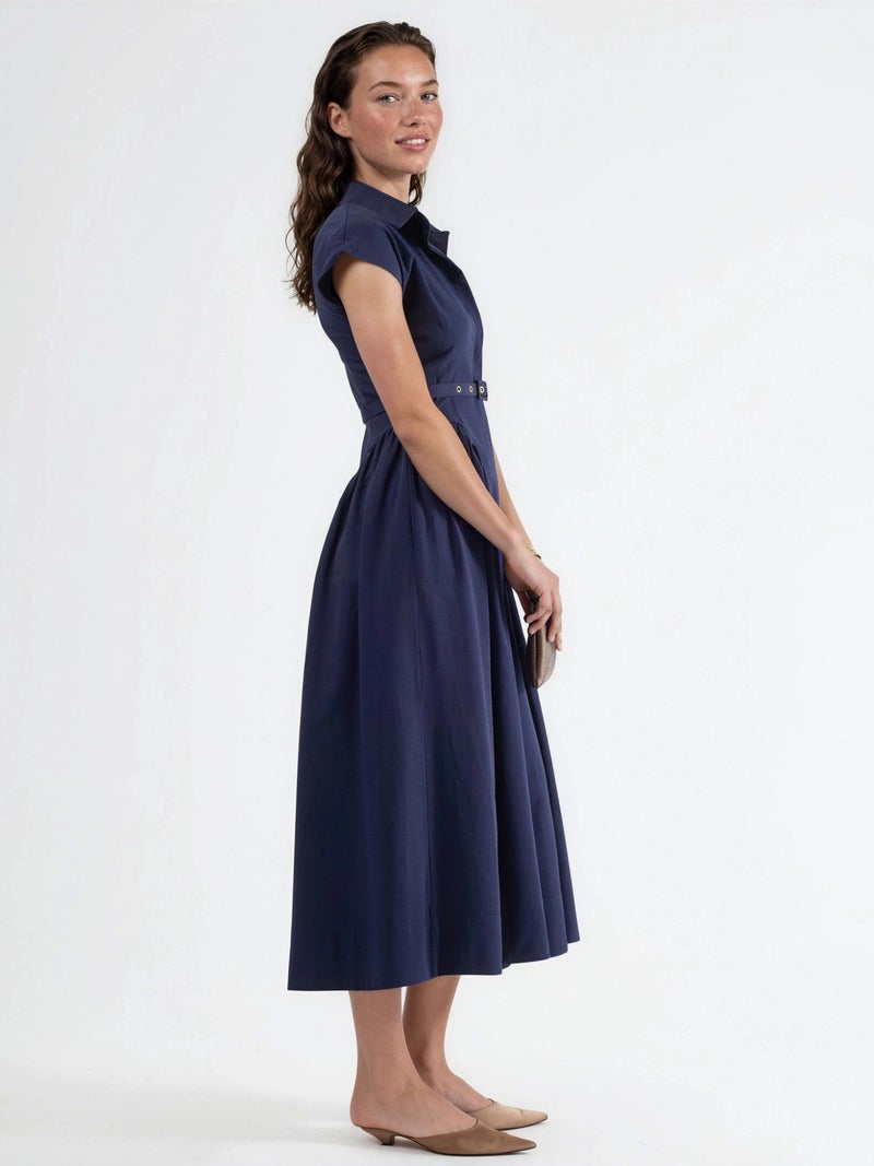 BUSEM Belted Midi Dress with Shirt Collar - Image 4