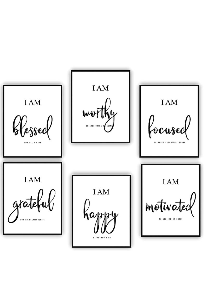 Barakah Draw Core, Wall Art - Motivational - Office & Bedroom Decor - Positive Quotes & Sayings - Daily Affirmations for Men, Women & Kids - Black & White Poster Prints, Set of 6 - Image 1