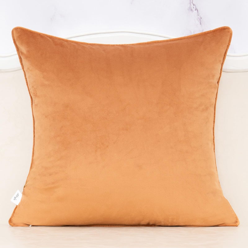 Alerfa Boho Orange Floral Throw Pillow Cover 18x18 Inch Cut Velvet Sqaure Luxury Embroidered Decorative Pillow Cover for Couch Living Room Bedroom - Image 2