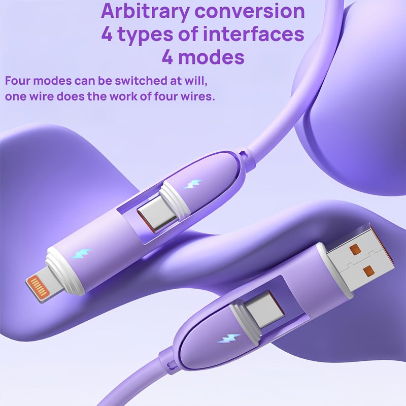 4 In 1 Fast Charging Cable 66W USB C Usb Lighting Purple 1M - Image 5