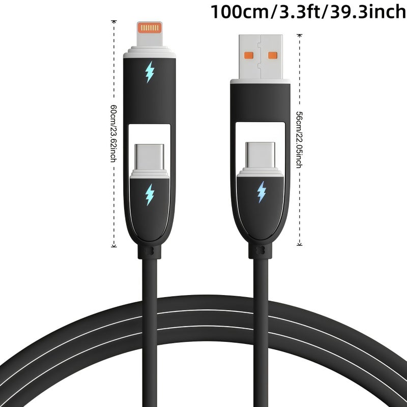 4 In 1 Fast Charging Cable 66W USB C Usb Lighting Purple 1M - Image 2