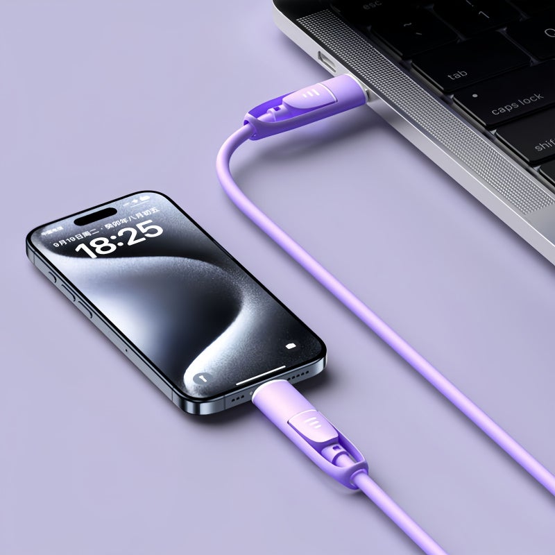 4 In 1 Fast Charging Cable 66W USB C Usb Lighting Purple 1M - Image 3