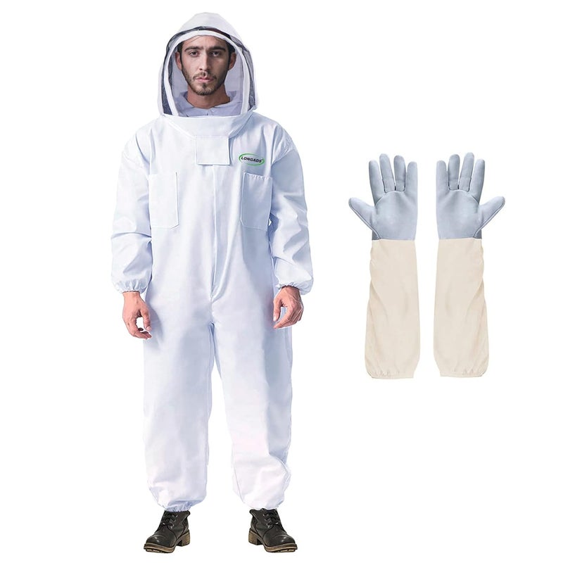 LONGADS Professional Bee Suit for Men Women, Beekeeping Suit Beekeeper Suit with Glove &Ventilated Hood, Multi-Size Bee Outfit for Backyard and Bee Keeper for Bee Keeper Catcher Christmas Costume - Image 1