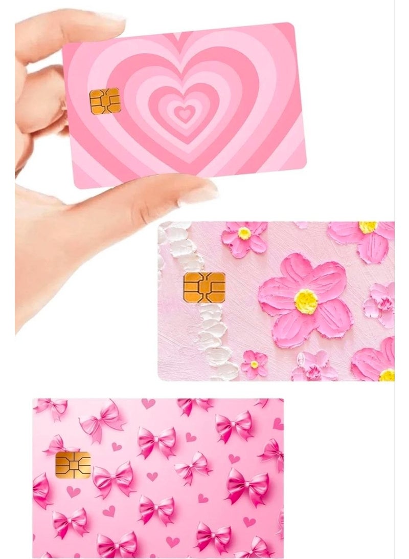 شي إن 3pcs Floral & Heart/Bow Painting Pattern PVC Stickers, Cute Landscape Debit/Credit Card Protector Skin, Creative Art Card Decals - Image 2