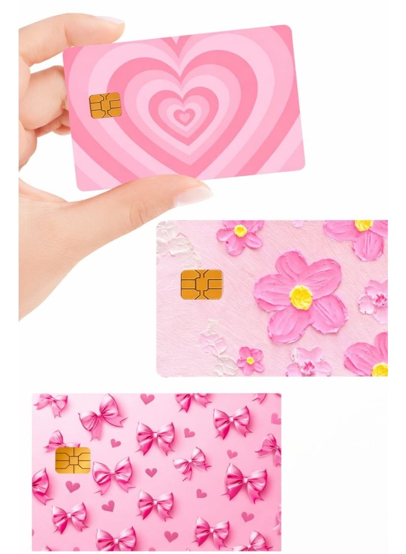 شي إن 3pcs Floral & Heart/Bow Painting Pattern PVC Stickers, Cute Landscape Debit/Credit Card Protector Skin, Creative Art Card Decals - Image 1