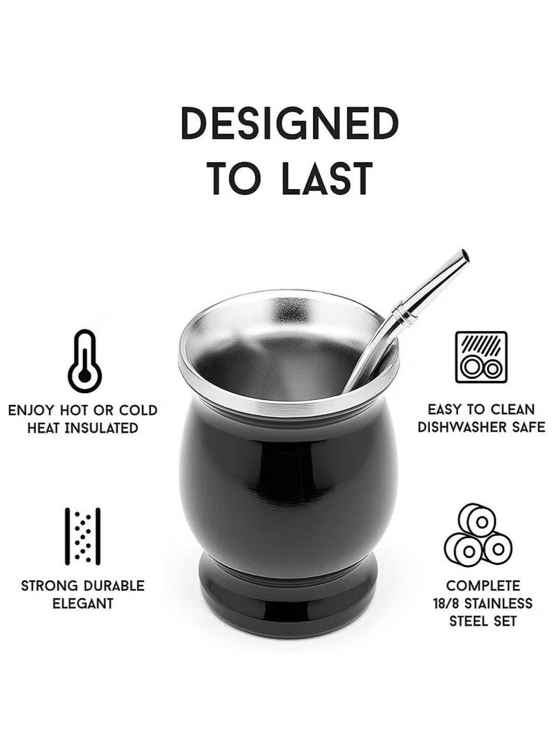 Yerba Mate Tea Cup, Stainless Steel Double Walled Easy Wash Household Insulation Gourds for Loose Leaf Drinking with Straw, Black, 230 Ml  - Image 4