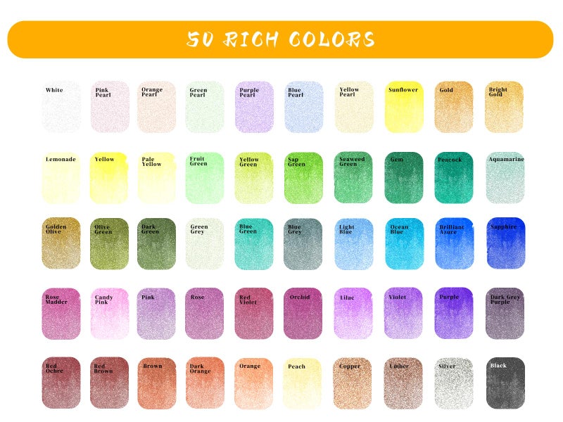 Artecho Metallic Watercolor Paints, 50 Glitter Watercolor Paint Set, Water Colors Paint Adult Set with Bottom Ring for Easy Holding, Ideal for Amateur Hobbyists, Painting Lovers and Artists - Image 2