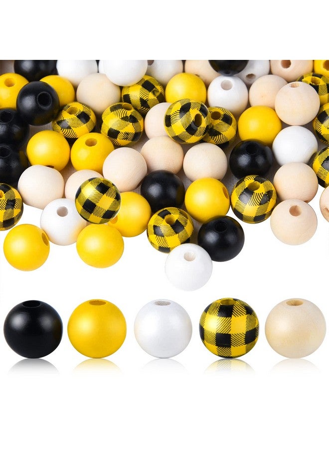 FEPITO 150 Pcs Bee Craft Wood Beads 16Mm Plaid Wood Beads Spring Summer Wood Beads Yellow Farmhouse Beads For Fall Thanksgiving Diy Craft Supplies And Decoration Home - Image 1