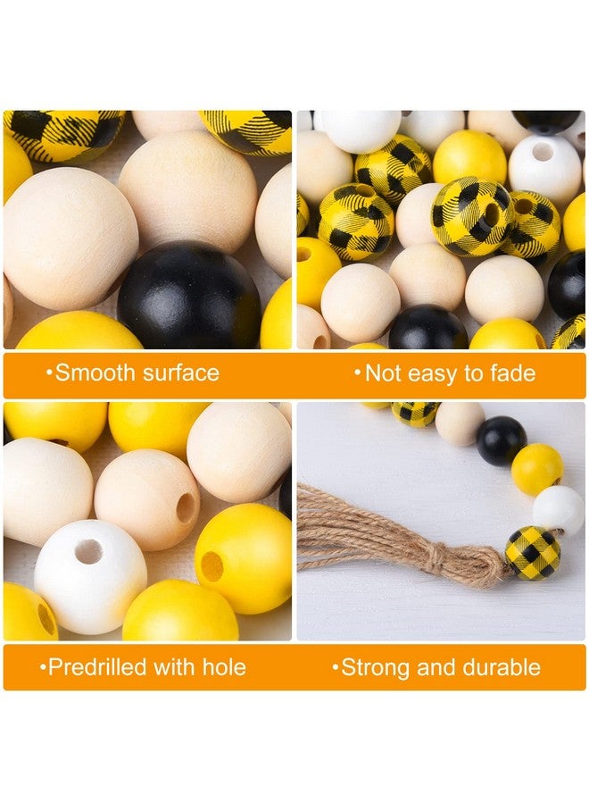 FEPITO 150 Pcs Bee Craft Wood Beads 16Mm Plaid Wood Beads Spring Summer Wood Beads Yellow Farmhouse Beads For Fall Thanksgiving Diy Craft Supplies And Decoration Home - Image 3