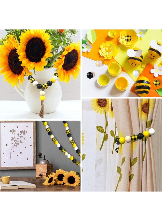 FEPITO 150 Pcs Bee Craft Wood Beads 16Mm Plaid Wood Beads Spring Summer Wood Beads Yellow Farmhouse Beads For Fall Thanksgiving Diy Craft Supplies And Decoration Home - Image 4