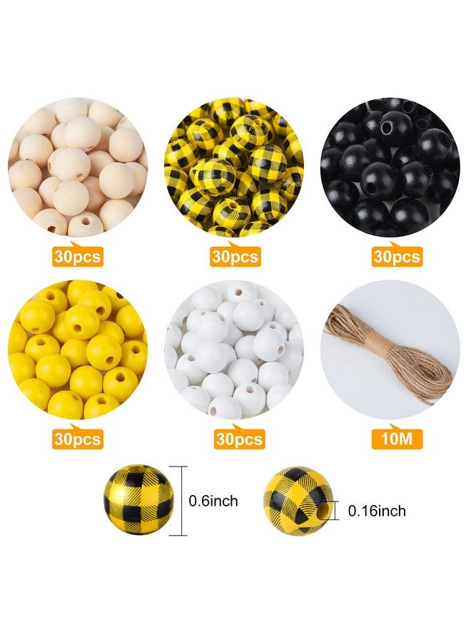 FEPITO 150 Pcs Bee Craft Wood Beads 16Mm Plaid Wood Beads Spring Summer Wood Beads Yellow Farmhouse Beads For Fall Thanksgiving Diy Craft Supplies And Decoration Home - Image 5
