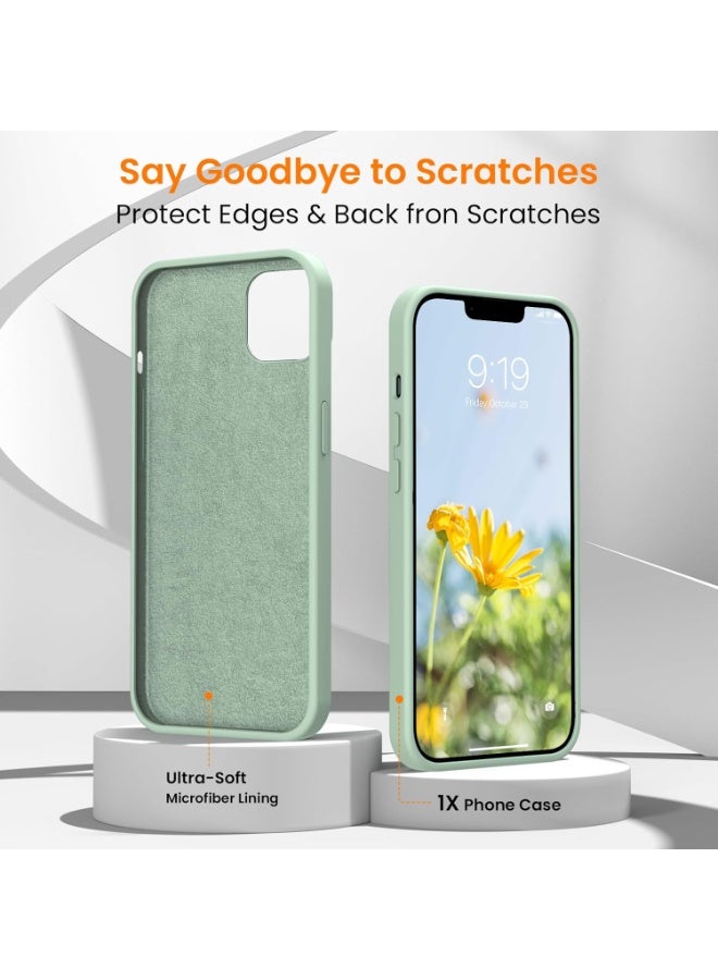 جراب متوافق مع iPhone 13/14 مقاس 6.1 بوصة، جراب هاتف نحيف من السيليكون السائل بثلاث طبقات مغطى بالكامل بجل ناعم مطاطي وغطاء واقٍ مقاس 6.1 بوصة (أخضر باهت) - Image 5