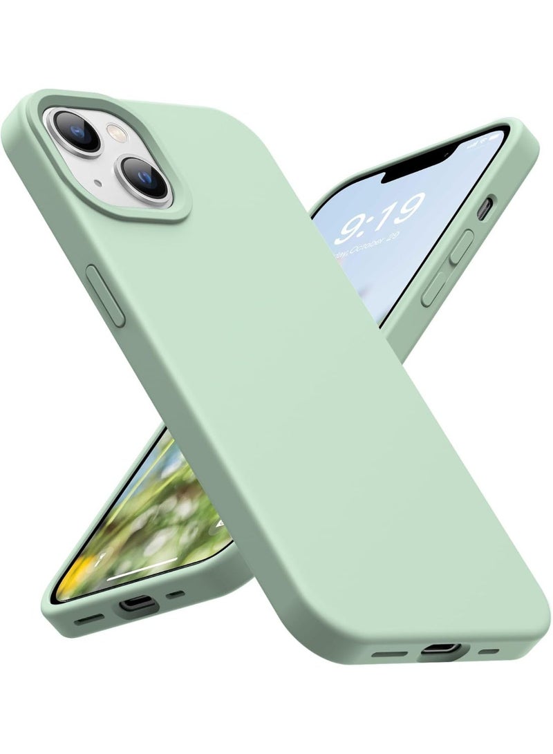 جراب متوافق مع iPhone 13/14 مقاس 6.1 بوصة، جراب هاتف نحيف من السيليكون السائل بثلاث طبقات مغطى بالكامل بجل ناعم مطاطي وغطاء واقٍ مقاس 6.1 بوصة (أخضر باهت) - Image 1