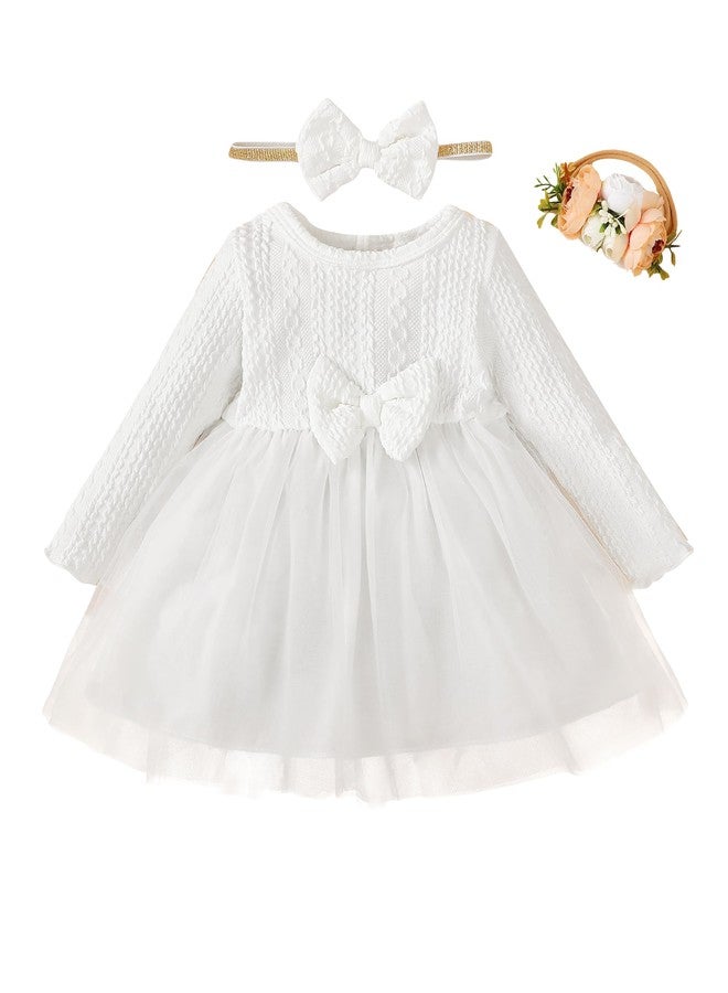 Renotemy Baby Girl Dresses 3-6 Months Solid Infant Girls Clothes Winter Baptism Dresses for Baby Girls White Wedding Dress Baby Girls Tulle Christmas Dresses 3-6 Month Girl Clothes - Image 1