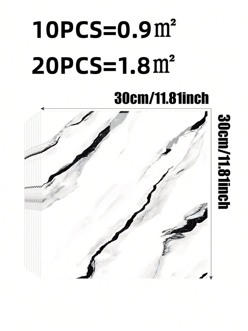 Chejiaye 10pcs Marble Peel and Stick Backsplash Waterproof Washroom Wall Panels, Peel and Stick Tile, PVC Foam Wall Panels for Kitchen,Bathroom,living room,White and Black(Not Real Tile,11.8" x 11.8") - Image 4