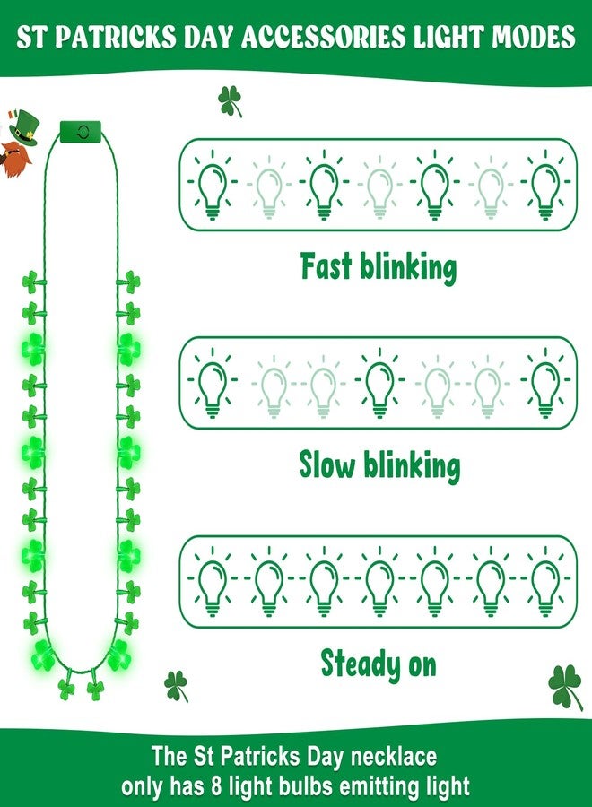 EOBOH 3PCS St Patricks Day Necklace, Light up St. Patricks Day Necklaces Bulk, 8 Lights Green CloverIrish Saint Patricks Day Decor, Irish Holiday Accessories for Parade Throw Party Favor - Image 3