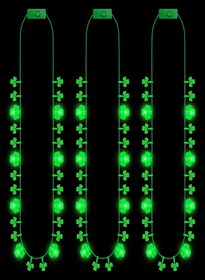 EOBOH 3PCS St Patricks Day Necklace, Light up St. Patricks Day Necklaces Bulk, 8 Lights Green CloverIrish Saint Patricks Day Decor, Irish Holiday Accessories for Parade Throw Party Favor - Image 1