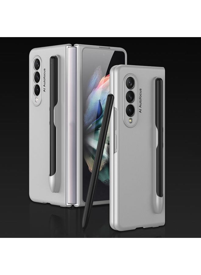 Generic Case Cover For Samsung Galaxy Z Fold 3 5G Ultra-thin Full Coverage Phone Flip Case with Pen Slot Silver 