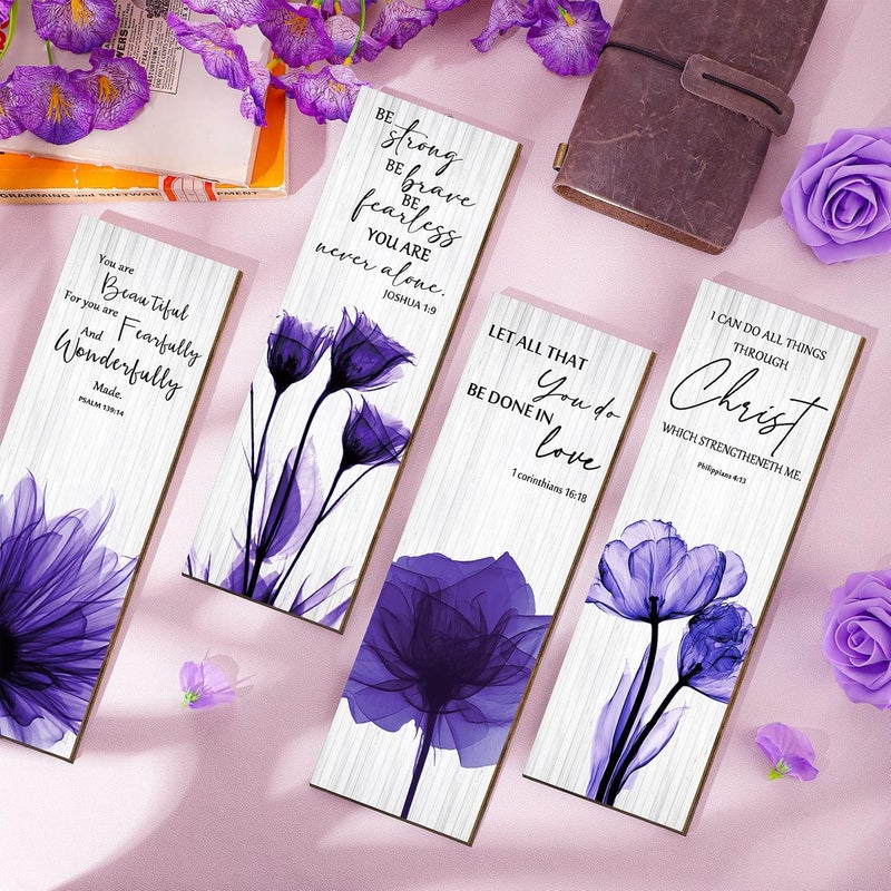 اي ار اس ARS Canvas Abstract Painting Print of 4 Pieces Purple Flower Religious Wall Decors Inspirational Wood Bible Verses Wall Art for Office Living Room Bedroom Gifting Size: 28 x 9 x 0.5 cm/ 11 x 3.5 x 0.2 inches - Image 3