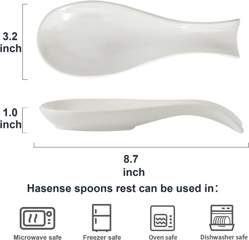 Hasense Spoon Rest for Stove Top, Cooking Spoon Holder for Kitchen Counter, Porcelain Utensil Rest for Spatula, Ladle and Tong, Modern Classic Kitchen Coffee Bar Decor, White - Image 3