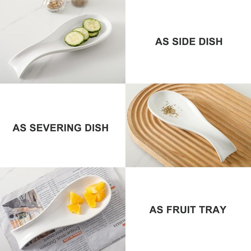 Hasense Spoon Rest for Stove Top, Cooking Spoon Holder for Kitchen Counter, Porcelain Utensil Rest for Spatula, Ladle and Tong, Modern Classic Kitchen Coffee Bar Decor, White - Image 5
