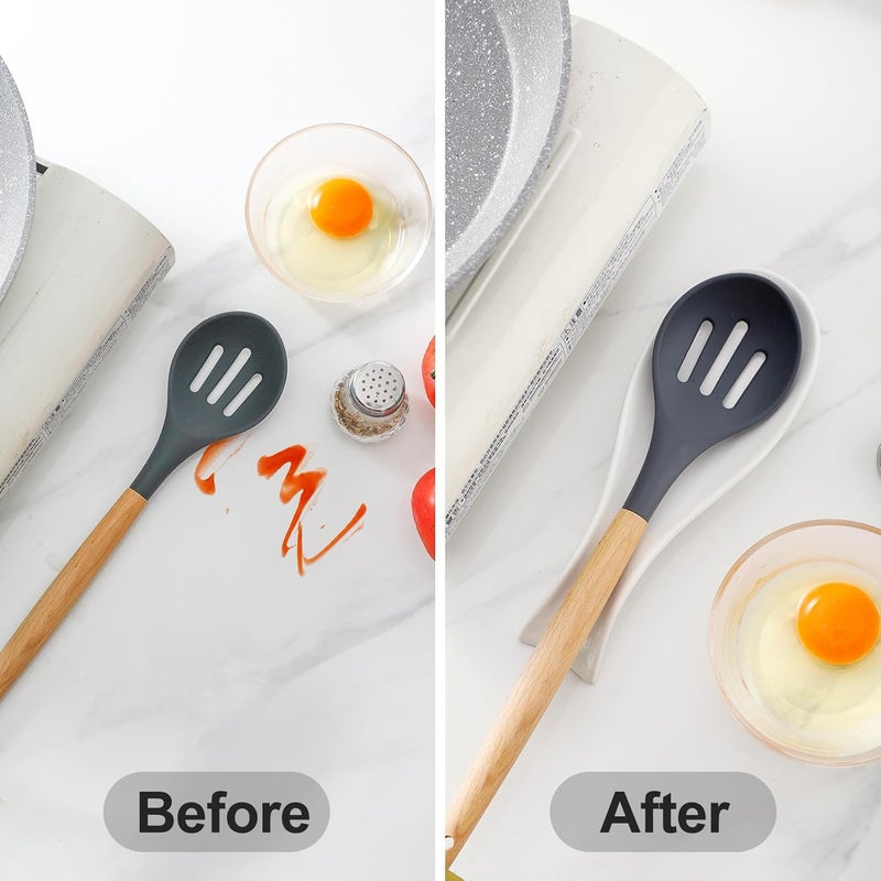 Hasense Spoon Rest for Stove Top, Cooking Spoon Holder for Kitchen Counter, Porcelain Utensil Rest for Spatula, Ladle and Tong, Modern Classic Kitchen Coffee Bar Decor, White - Image 4