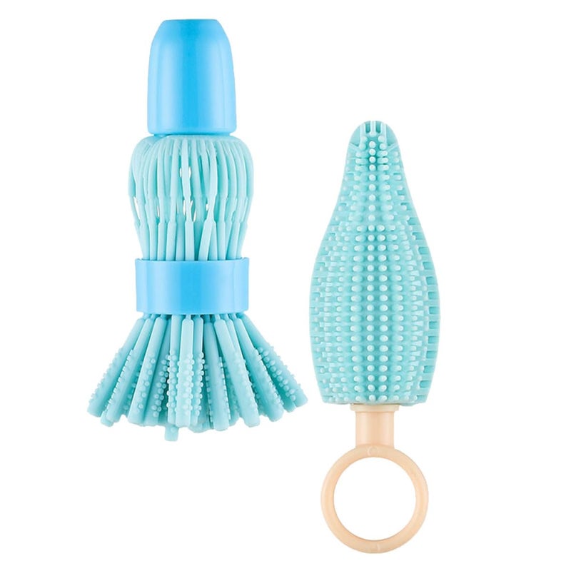 Portable Baby Bottle and Pacifier Cleaning Brush Set Blue for Travel and Home Use - Image 2