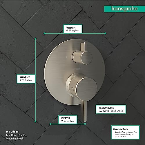 hansgrohe Ecostat Modern Thermostatic Shower Valve Trim with Temperature Control and Diverter in Brushed Nickel, 04231820 - Image 4