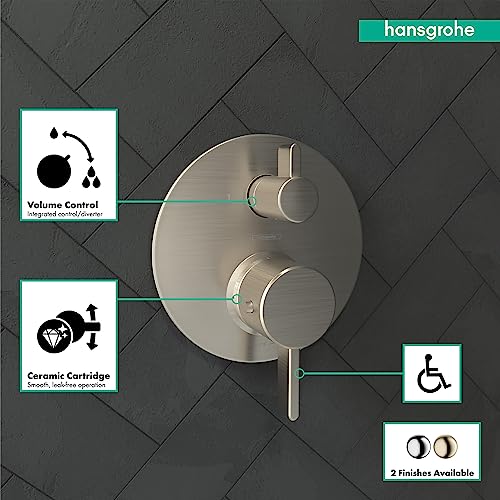 hansgrohe Ecostat Modern Thermostatic Shower Valve Trim with Temperature Control and Diverter in Brushed Nickel, 04231820 - Image 3