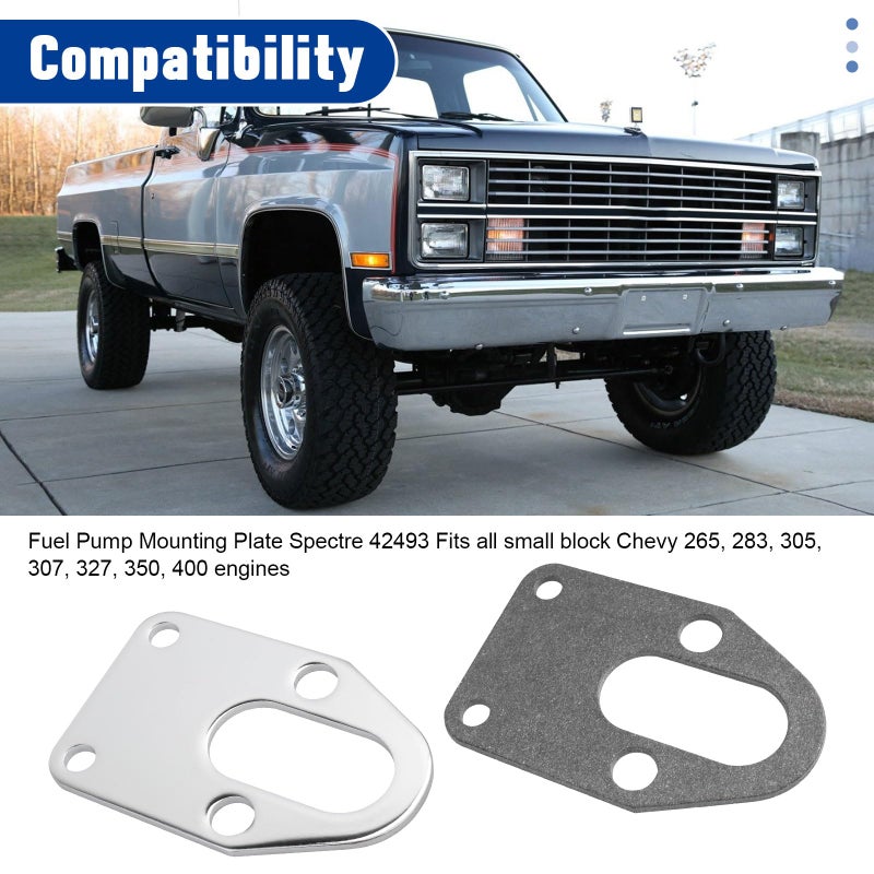 Tobaiwind 42493 Fuel Pump Mounting Plate with Bolts Fits Chevy Small Block Engine 265 283 305 307 327 350 400 Chrome Mounting Bolts Use for Mounting Mechanical Fuel Pumps - Image 4