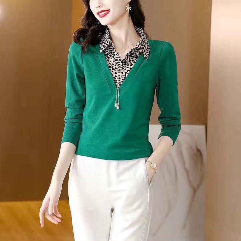 2023 New Western Style T-Shirt Women'S Fake Two-Piece Top Long Sleeve Mom Autumn T-Shirt Small Shirt Plus Size Bottoming Shirt - Image 5