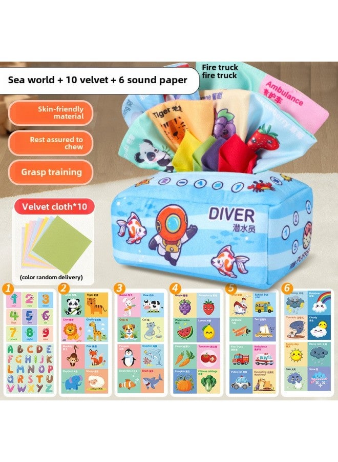 Baby Tear Tissue Box Baby Paper Box 0-1 Year Old Baby Can Bite Sucker Children's Teaching Cloth Book-Colour:Sea World  Upgraded Model  - Image 1