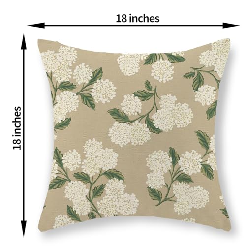 GOLIANDA Beige Hydrangea Floral Pillow Covers 18x18 Set of 2 Khaki Green Floral Pillow Cases Vintage Flower Decor Outdoor Throw Pillows Linen Farmhouse Seasonal Decorative Cushion Case for Couch Home - Image 3