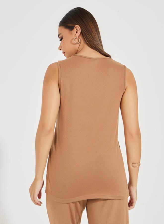 Styli Solid Round Neck Sleeveless Knit Top - Image 4