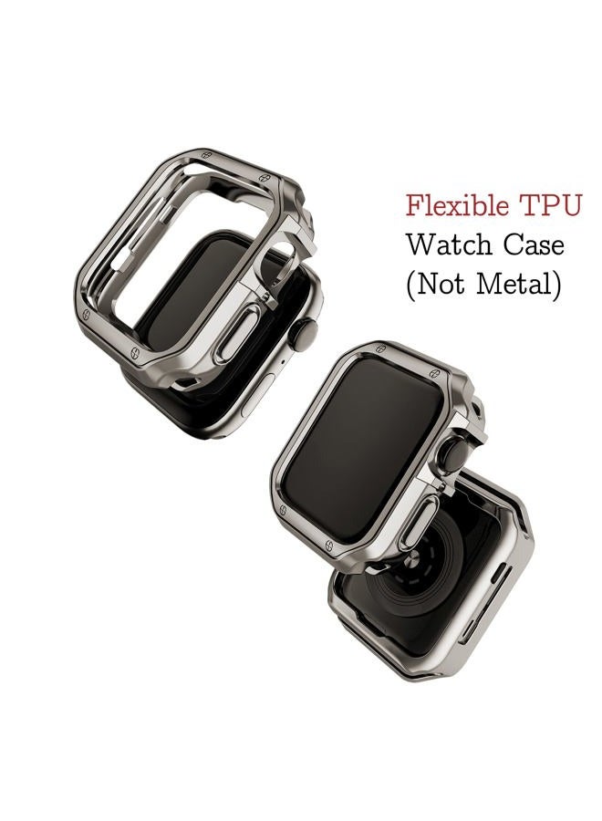 MRYUESG Designed for Apple Watch Band and Case, Stainless Steel Metal Chain with TPU Cover, Smart-Watch Link Bracelet Strap, Wrist-Band for i-Watch Series 9 8 7 6 5 4 3 2 1 SE, 45mm 44mm 42mm, Starlight - Image 5