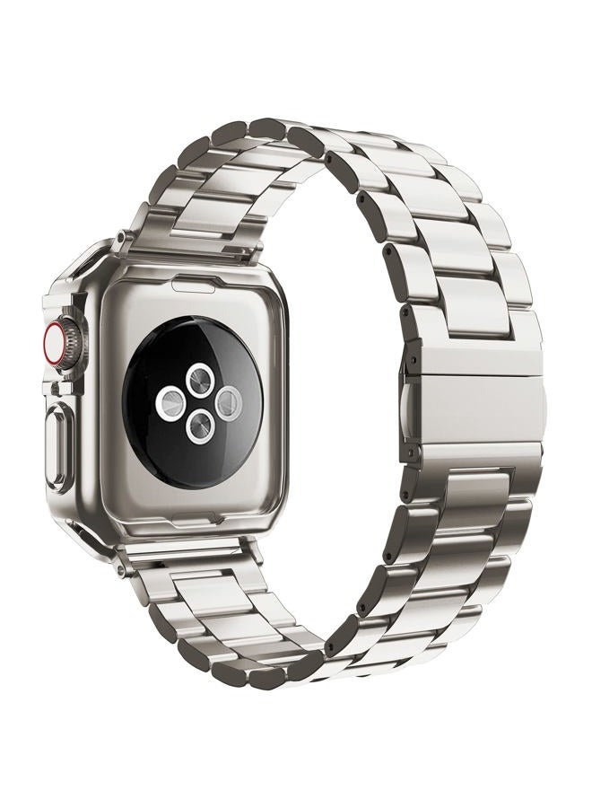 MRYUESG Designed for Apple Watch Band and Case, Stainless Steel Metal Chain with TPU Cover, Smart-Watch Link Bracelet Strap, Wrist-Band for i-Watch Series 9 8 7 6 5 4 3 2 1 SE, 45mm 44mm 42mm, Starlight - Image 2