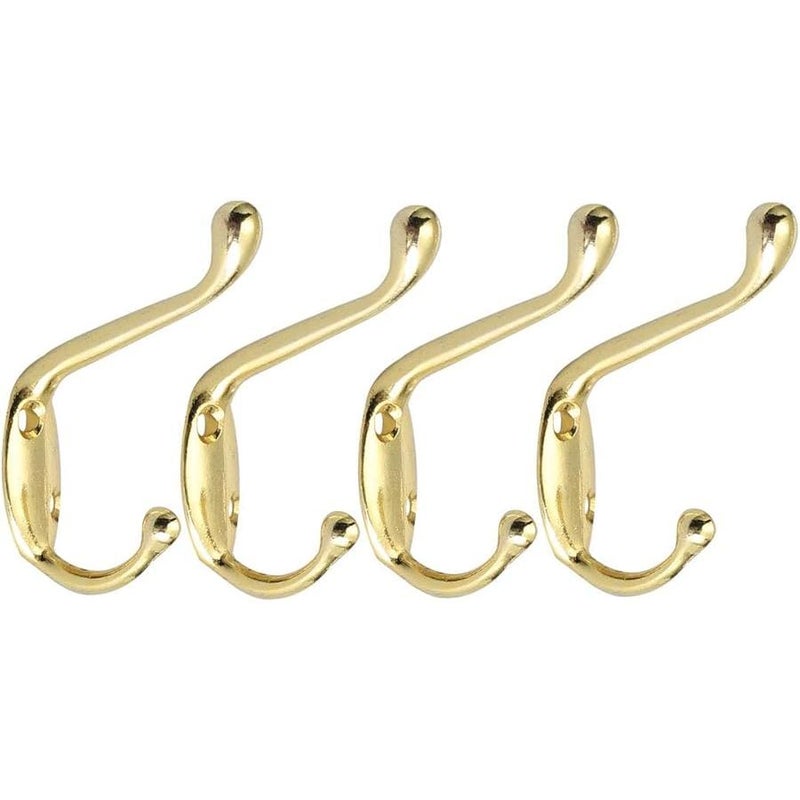 Dual Robe Hook Stainless Steel Wall Mounted Towel Hooks Gold Tone 4 Pack - Image 1
