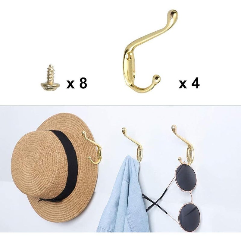 Dual Robe Hook Stainless Steel Wall Mounted Towel Hooks Gold Tone 4 Pack - Image 3