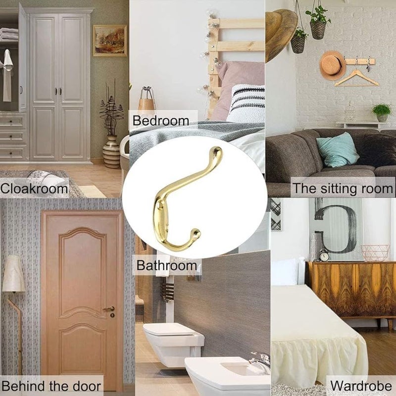 Dual Robe Hook Stainless Steel Wall Mounted Towel Hooks Gold Tone 4 Pack - Image 2