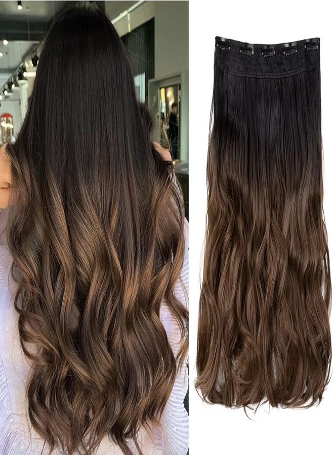 PRAVRAJYA 5 Clip-In Ombre Hair Extensions for Women - Seamless Long Wavy Heat-Resistant Synthetic Fiber, Instant Volume & Length, Natural Look, Easy to Wear & Restyle (Black to Auburn) - 130g - Image 1