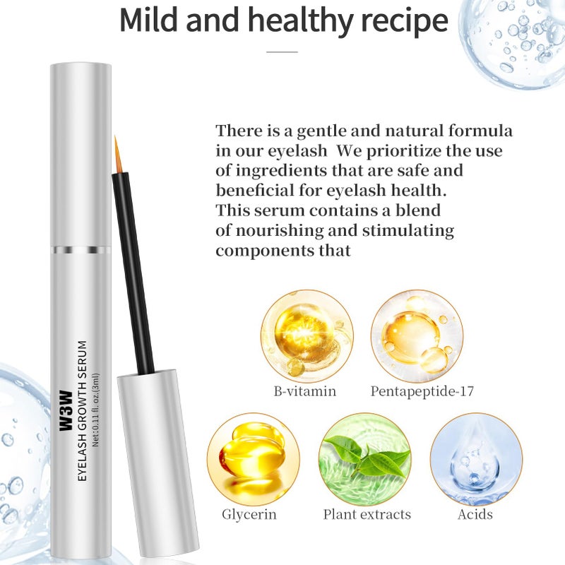 W3W Eyelash Growth Serum, Nourishing Lash Eyelash Serum for Enhancing Longer Fuller Thicker - Looking Natural Lashes Gentle No Irritating Botanicals Cruelty-Free - Image 3