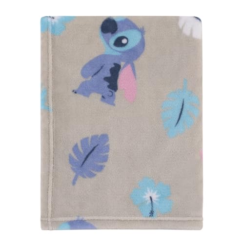 NoJo Disney Stitch Gray Blue Aqua and White Super Soft Plush Baby Blanket - Image 1
