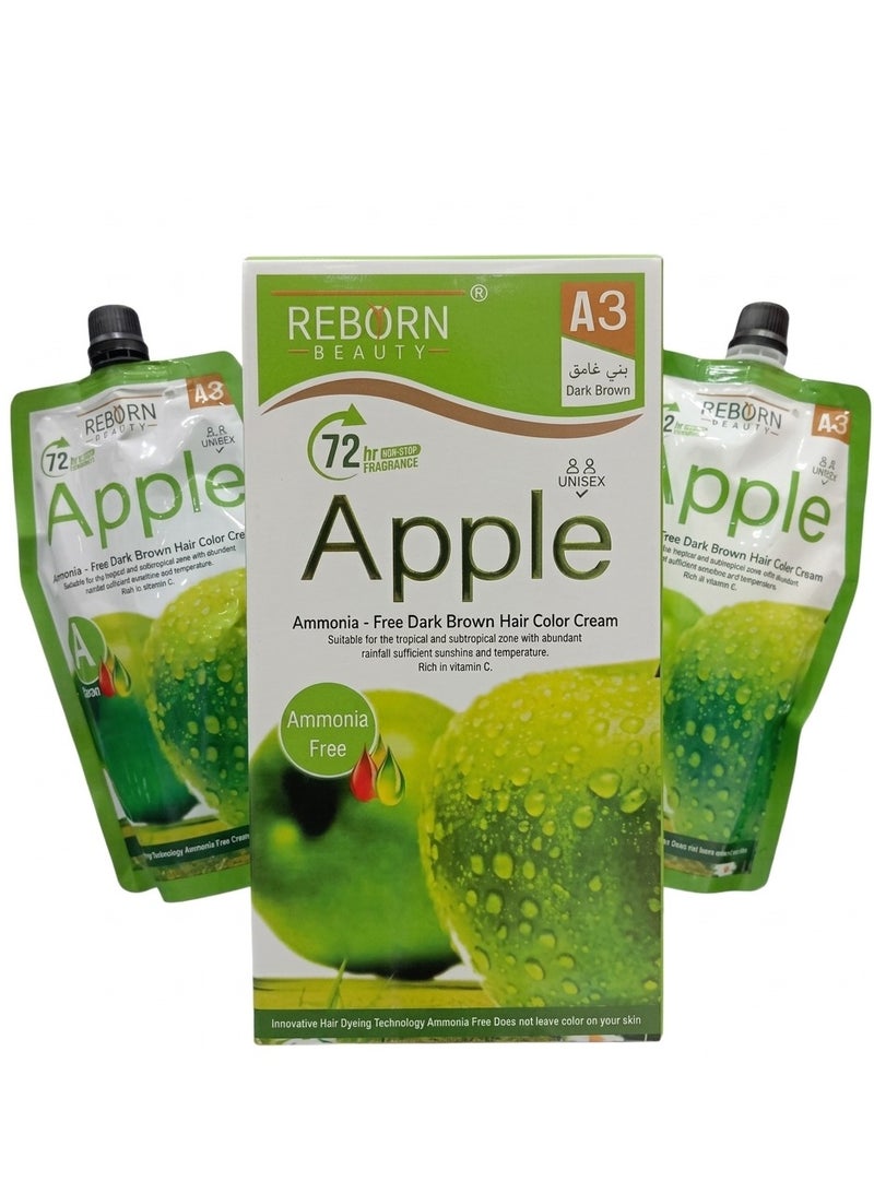 Apple Ammonia-Free Dark Brown Hair Color Cream for Unisex (A3)