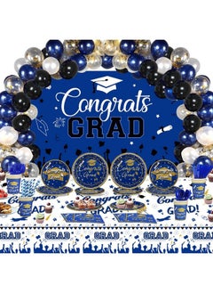 278 Pcs Graduation Party Decorations Class Of 2023 Party Supplies Kit Congrats Balloons Grad Party Disposable Dinnerware Backdrop Tablecloth For High School College Grad Celebration Serves 24 Blue