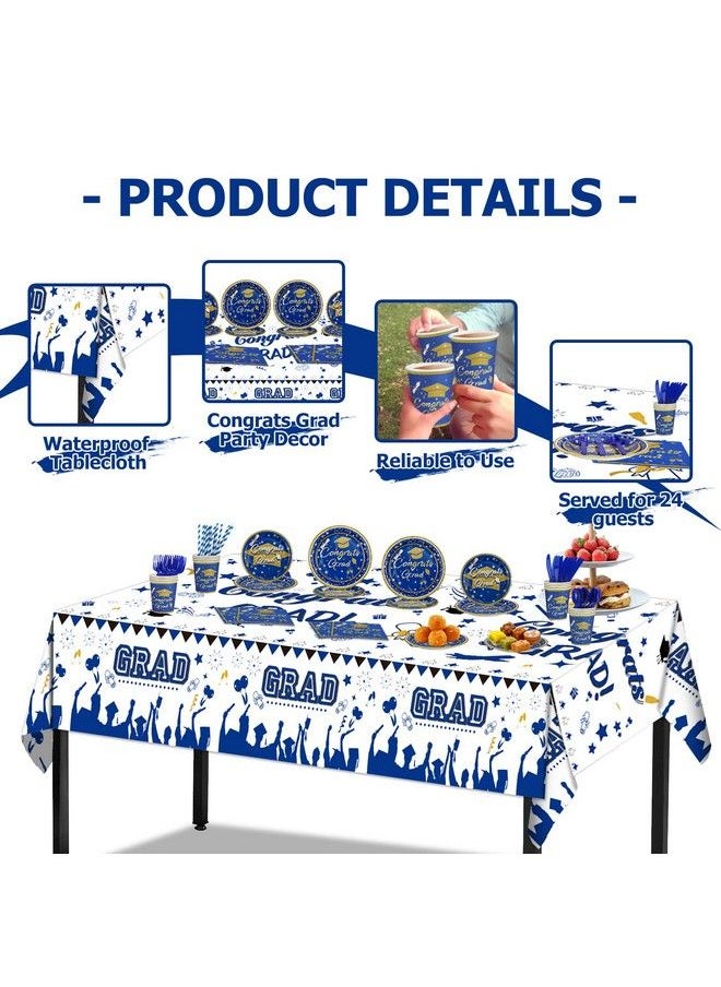 Alitake - 278 Pcs Graduation Party Decorations Class Of 2023 Party Supplies Kit Congrats Balloons Grad Party Disposable Dinnerware Backdrop Tablecloth For High School College Grad Celebration Serves 24 Blue - Image 1