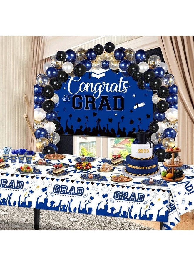 Alitake - 278 Pcs Graduation Party Decorations Class Of 2023 Party Supplies Kit Congrats Balloons Grad Party Disposable Dinnerware Backdrop Tablecloth For High School College Grad Celebration Serves 24 Blue - Image 1