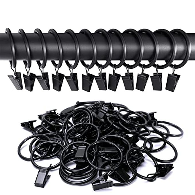 Lansian 72 Pack Curtain Rings with Clips Hooks 1.26 inch Rustproof Matte Metal Stainless Steel Drapery Rings for Tension Rod Bracket Eyelets Decorative Hangers, Vintage Black (1.26" Interior Diameter) - Image 3