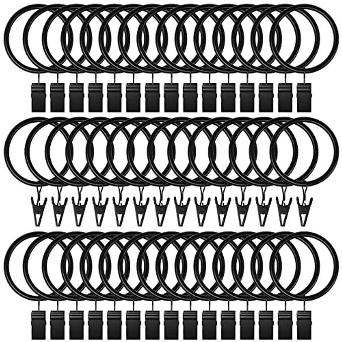 Lansian 72 Pack Curtain Rings with Clips Hooks 1.26 inch Rustproof Matte Metal Stainless Steel Drapery Rings for Tension Rod Bracket Eyelets Decorative Hangers, Vintage Black (1.26" Interior Diameter) - Image 1
