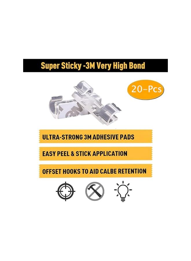 Green Tiger 20-Pack Small Clear Cable Clips, Cord Organizer, 0.27 Inch Max Diameter, 1.18 Inch Length, Transparent - Image 2